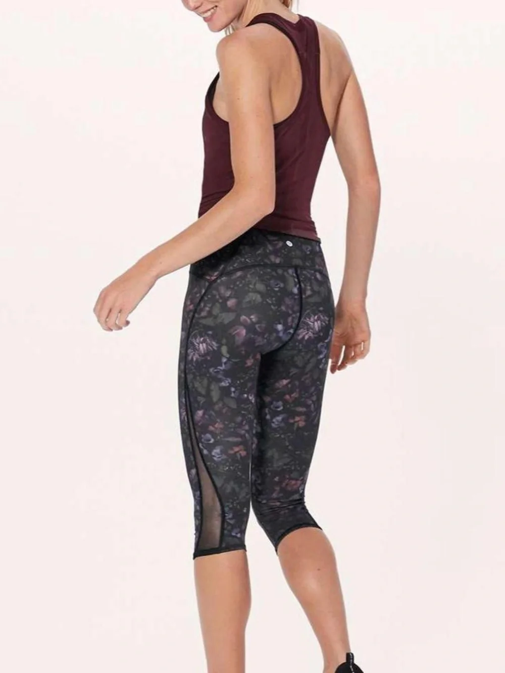 lululemon Train Times Crop Black Frozen Floral Black Crop Leggings 25664